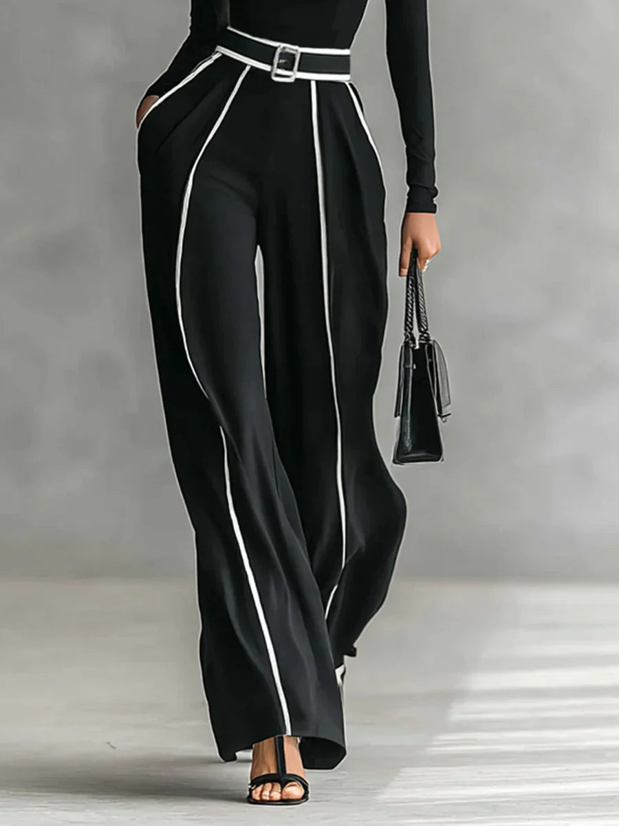 Completo 2 pezzi elegante con pantalone palazzo, cinta e top a collo alto!