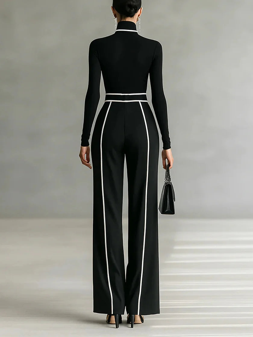 Completo 2 pezzi elegante con pantalone palazzo, cinta e top a collo alto!