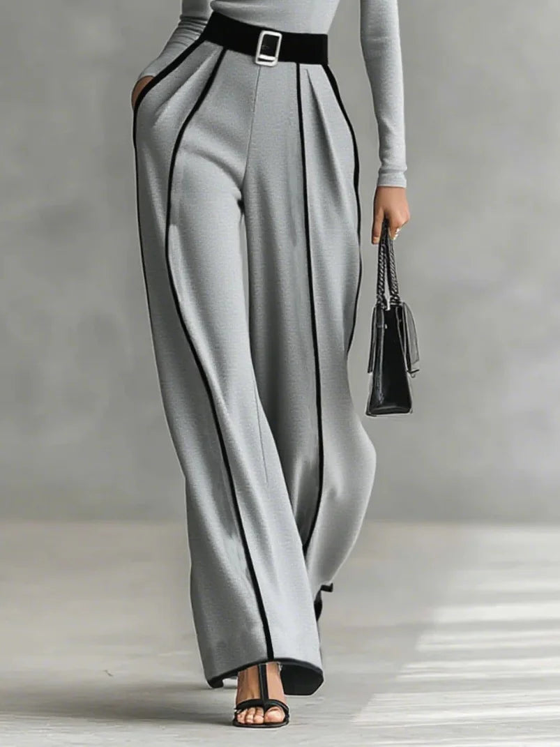 Completo 2 pezzi elegante con pantalone palazzo, cinta e top a collo alto!